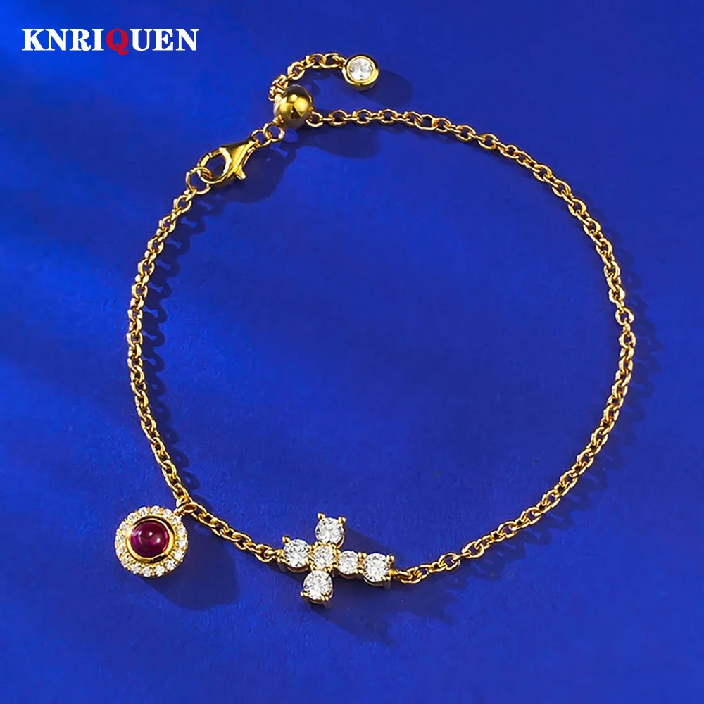 

Vintage 18k Gold Plated 925 Silver 4mm Ruby Lab Diamond Wedding Chain Bracelet for Women Gemstone Party Fine Jewelry Gift 15+3cm