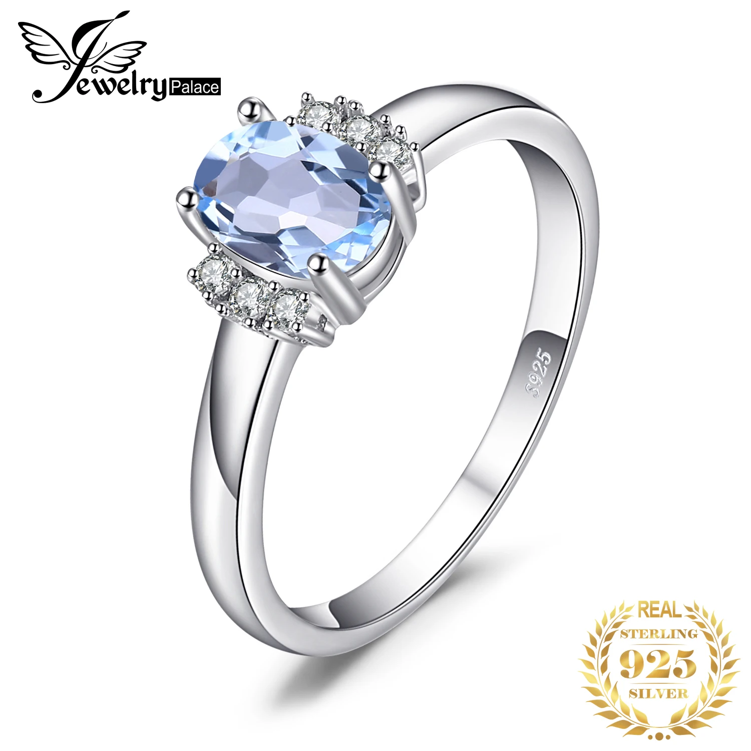 JewelryPalace owalny naturalny błękitny topaz 925 srebro pierścionek zaręczynowy dla kobiety kamień szlachetny piękna biżuteria prezent na rocznicę