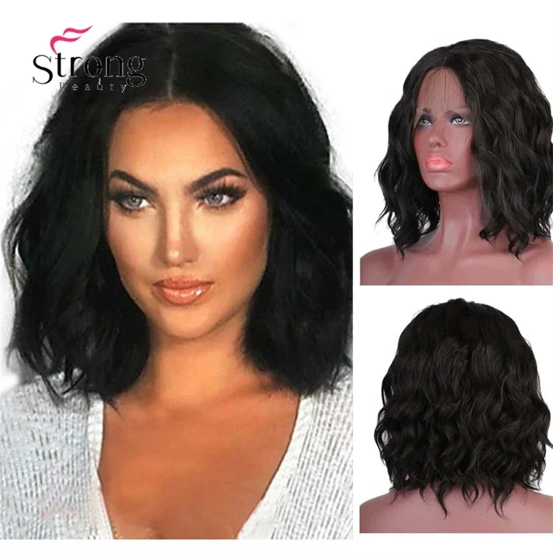 

StrongBeauty парик фронта шнурка для женщин синтетические парики шнурка средние волосы черный вьющийся парик шнурка натуральный