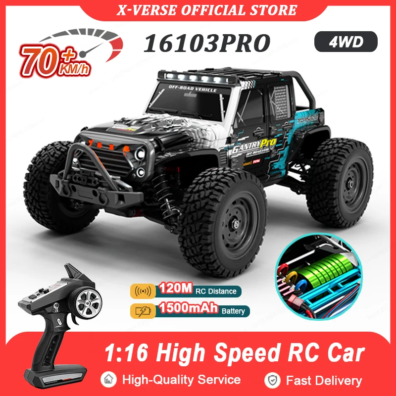 1:16 RC Car Off Road 4x4 Brushless Professional 2.4G High Speed 70Km/H Remote Control Car with LED Jeep Truck Toys for Kids