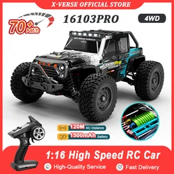 Carro de controle remoto com LED para crianças, 01:16 RC carro, Off Road, 4x4, sem escova, profissional, 2.4G, alta velocidade, 70km, H, Jeep, Truck Toys