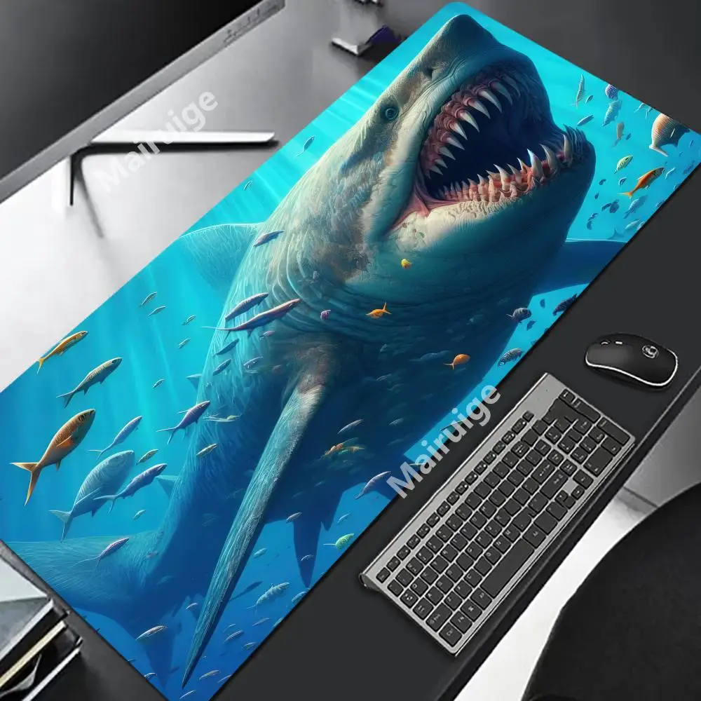 Tapete de mouse de tubarão feroz, acessórios grandes para computador, mesa de jogos de escritório, xxl, antiderrapante, teclado para jogos, mousepads de mesa