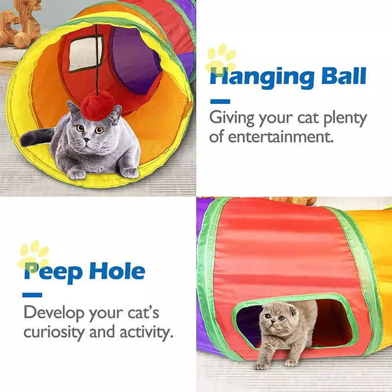 S-shaped T-shaped Rainbow Splicing Pet Cat Tunnel Household Toy Foldable Polyester Cloth Cat Channel Roller Dragon Pet Toy