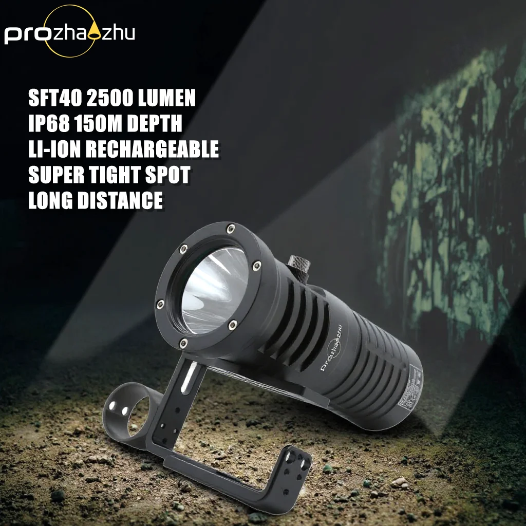 Professional Technical Diving Lamp 2500 Lumen IP68 Waterproof 150M Rechargeable Scuba Diving Light With Goodman Handle