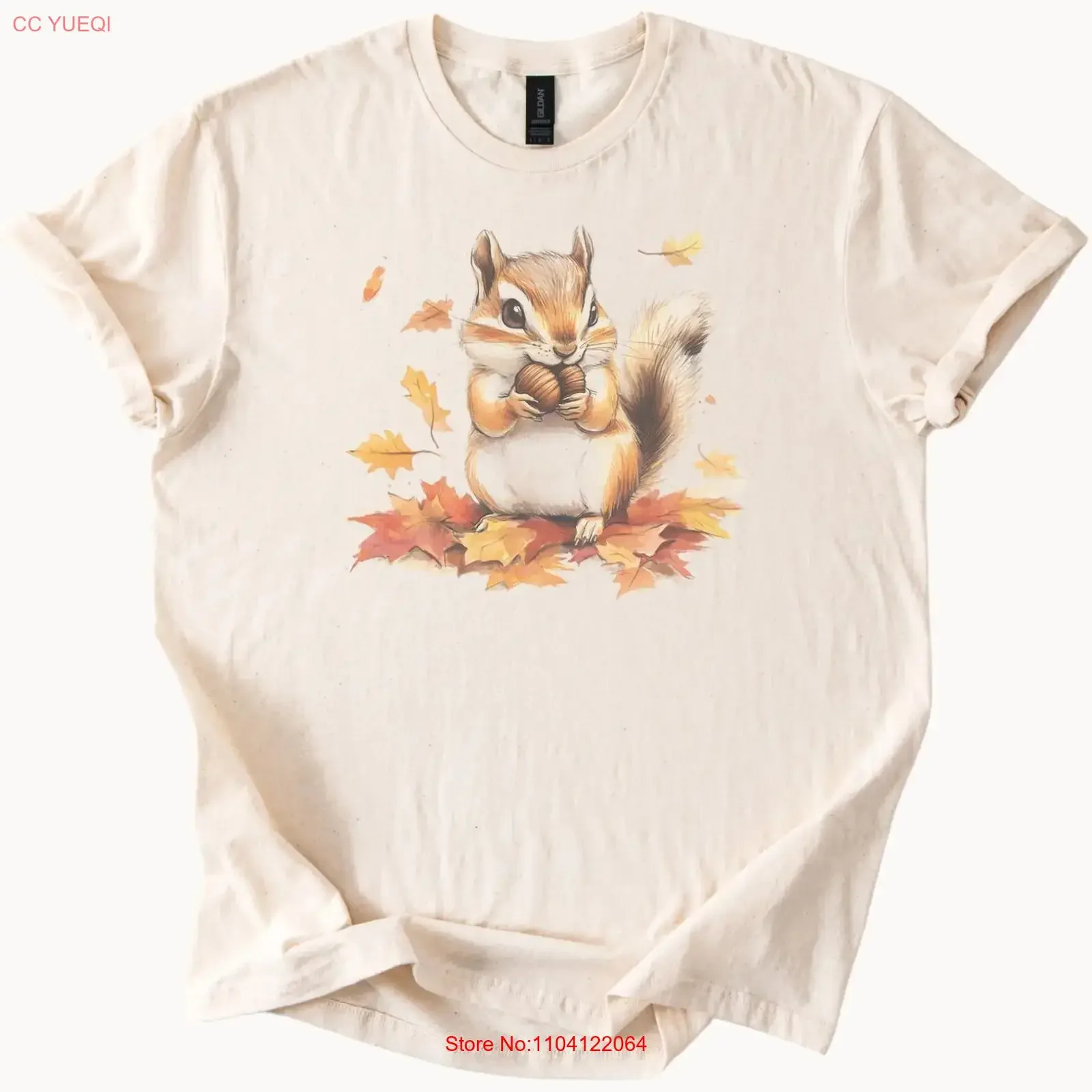 Cute Chipmunk Acorn T Shirt Autumn Leaves Woodland Animal  vintage Washed Stylish Versatile Unisex Slightly Casual Comfortable