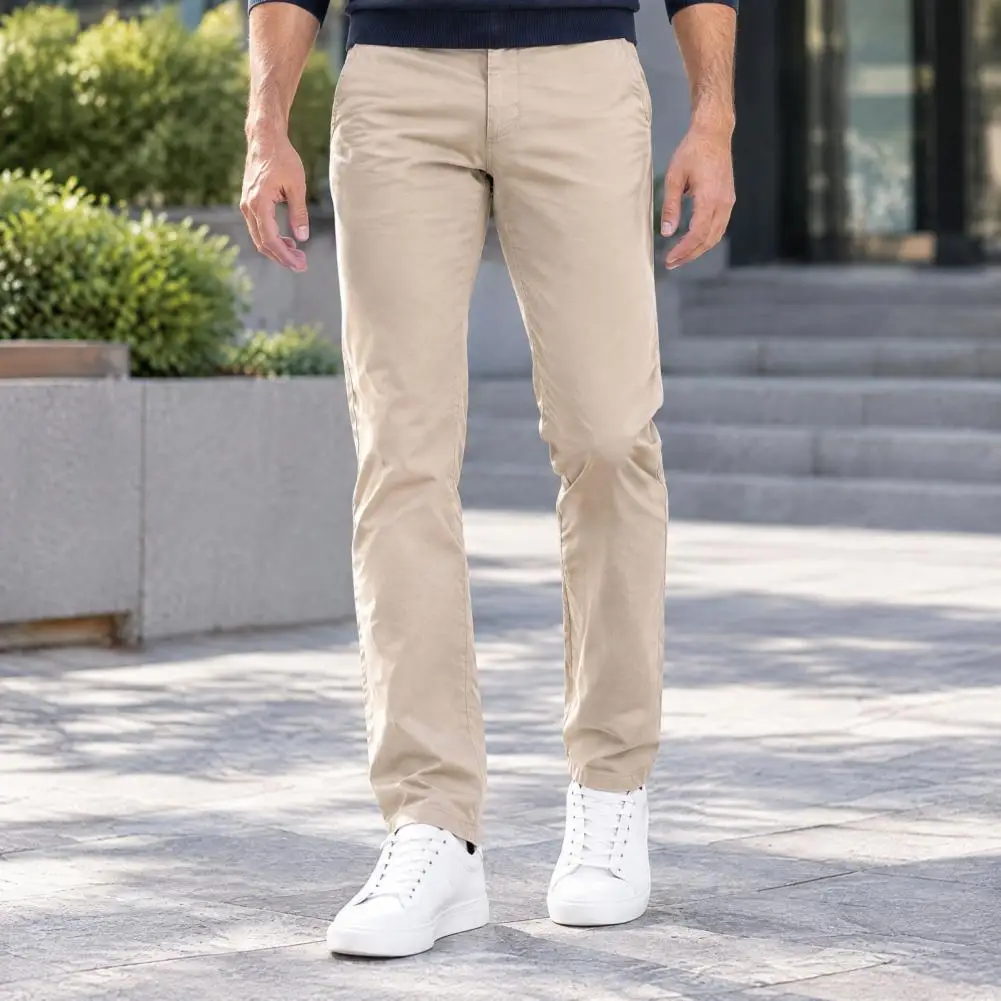 Men Men Twill Trousers, Slim Fit Stretch Chinos Pants, Solid Color Straight Leg Casual Pants for Business Daily Wear - Aliexpress Deal