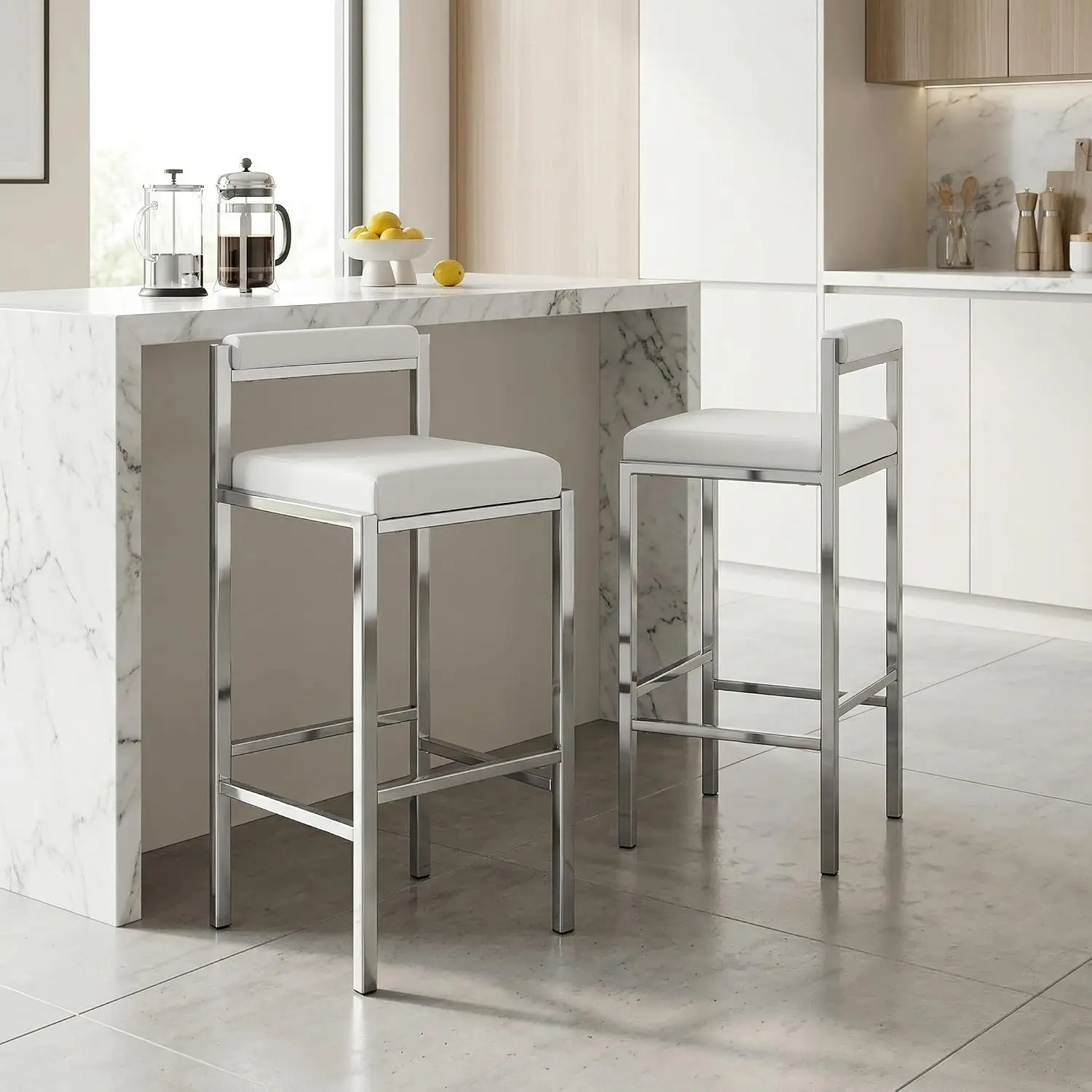 Bar Stools Set of 2, 30 Inch Modern Counter Height Bar Stools with Back, Industrial Barstools Faux Leather Upholstered, Custom