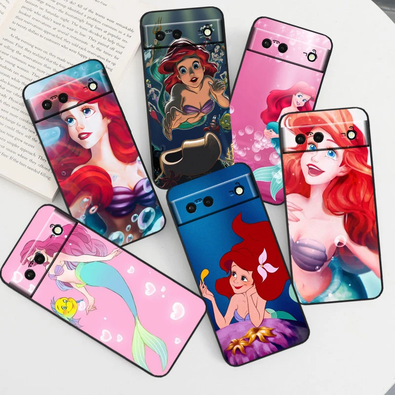 M-Mermaid Disney Cartoon For Google Pixel 8 7A 7 6A 6 5A 5 4 4A XL 5G Black Silicon Shockproof Shell TPU Phone Case