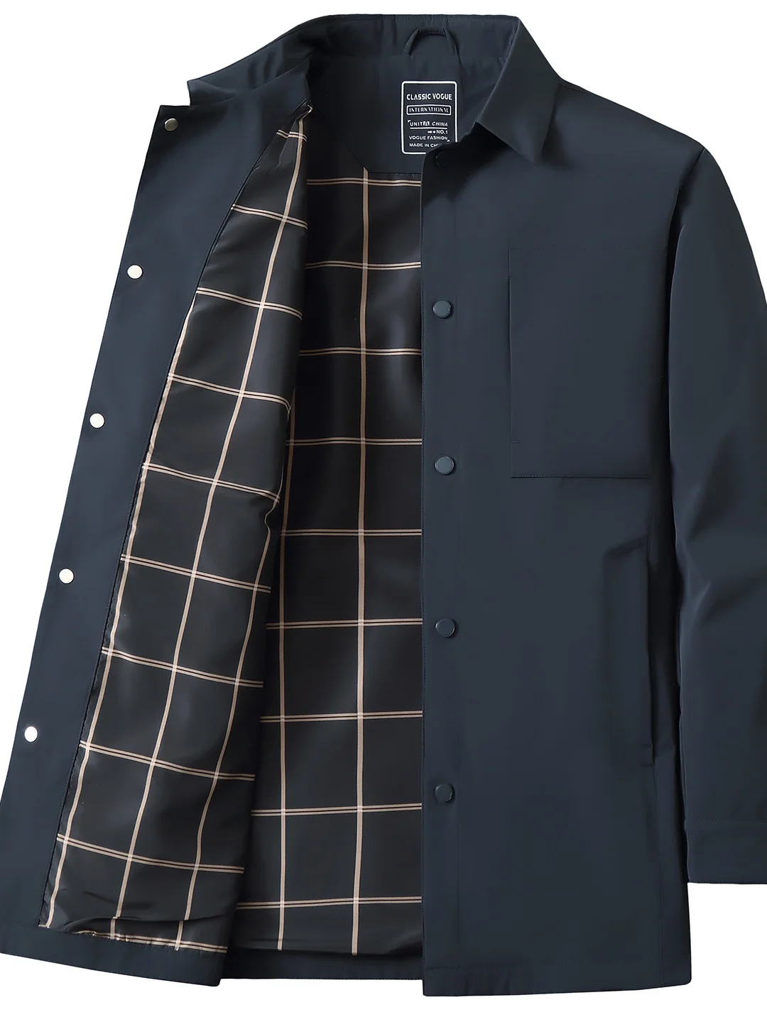 

Men's Casual Long Coat Spring Autumn Size L XL XXL XXXL XXXL plus Flap Collar Windproof Polyester Fiber Faion Outerwear