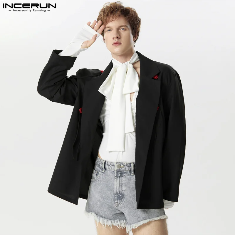 INCERUN Men Blazer Flower Patchwork Lapel Long Sleeve Casual Suits Men Streetwear 2024 Open Stitch Fashion Leisure Coats S-5XL