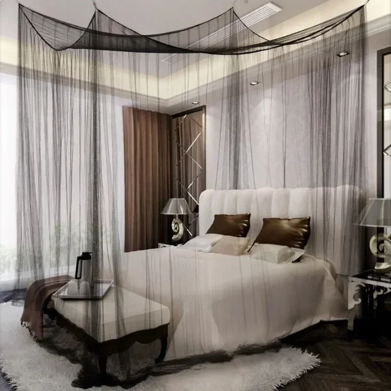 

Nordic Mosquito Net Oversize Black White Double Four Corner Bed Post Bed Canopy Mosquito Net Full Queen King Size Bedding