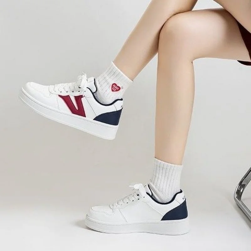 Zapatillas de deporte blancas con bloques de Color para mujer, versión coreana, estilo universitario, versátiles, a la moda, estilo callejero, otoño 2025