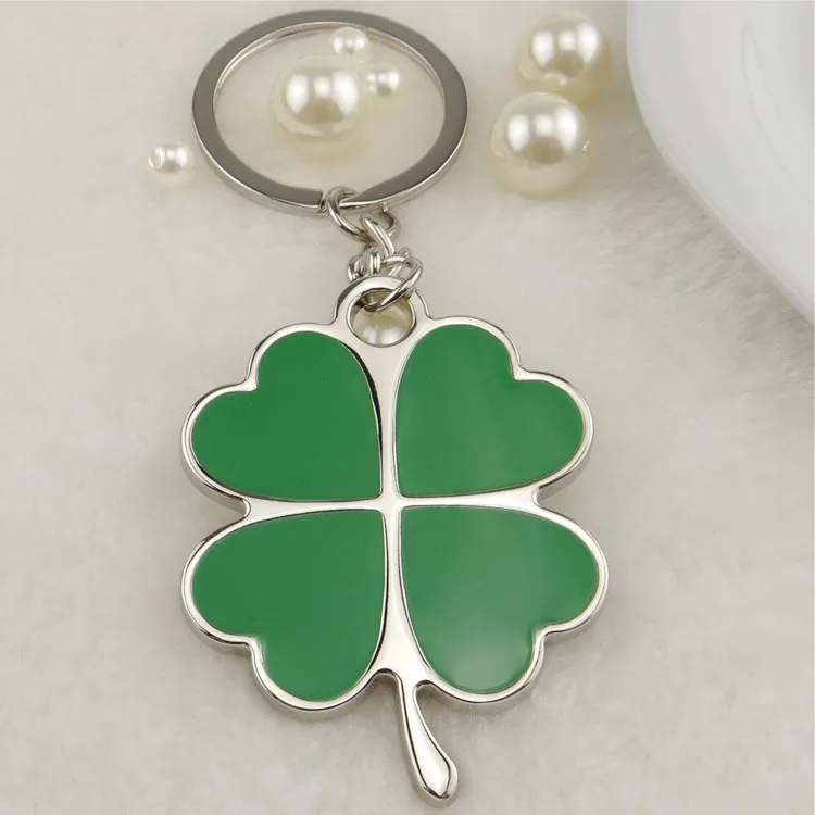 Stainless High Quality Green Leaf Keychain Fashion Creative Beautiful Four Clover Steel Lucky Key Chain Jewelry Keyring