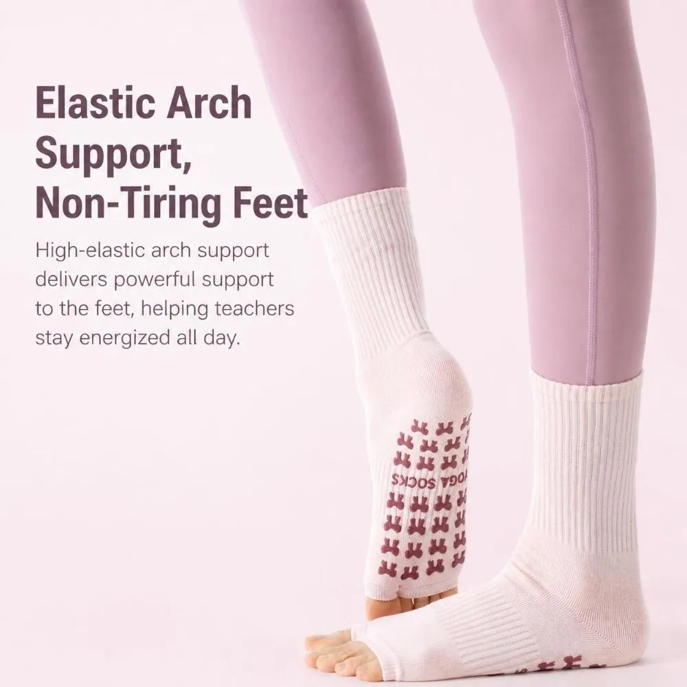 Cotton Pilates Socks for Women Breathable Silicone Sole Mid Tube Socks Non-Slip Casual Two Toe Yoga Socks for Yoga Dance