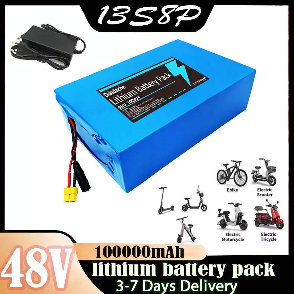Batterie au lithium 18650 13S8P, 48V, 100ah, grande capacité, adaptée au BMS intégré 48V 250-1500W