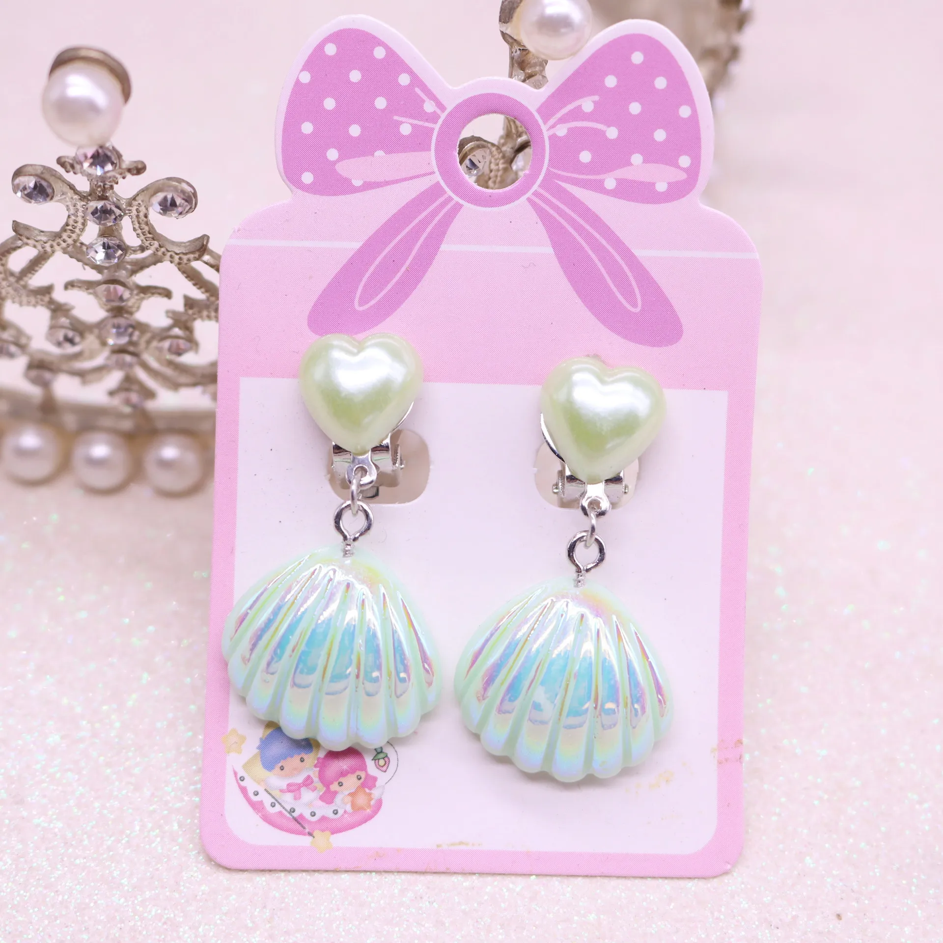 1 คู่น่ารักสาวหวานเจ้าหญิงสีสัน Mermaid Scales Designs SHELL ไม่มีเจาะคลิปบนต่างหูเด็กเครื่องประดับอุปกรณ์เสริม