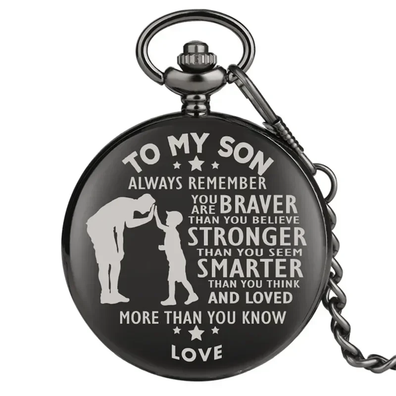 Creative To My Son Series Men Boy Quartz Analog Display Pocket Watch Pendant Chain Fob Watches Arabic Number Display Clock