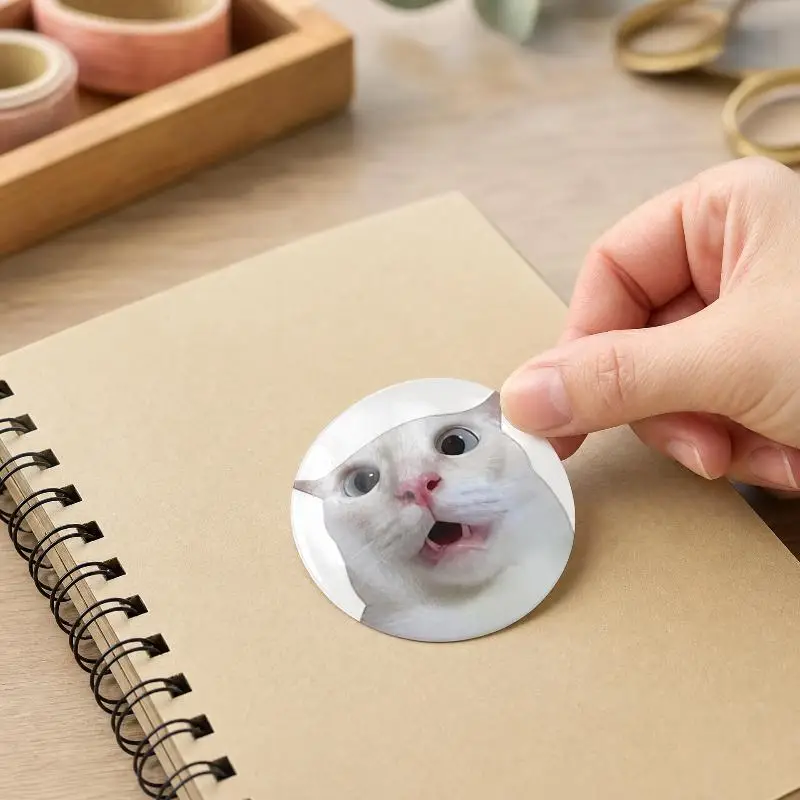 Cute Pet Expression Cat Meme Round Sticker Roll Funny Sealing Label DIY Gift Box Scrapbook Reward Decor Stickers
