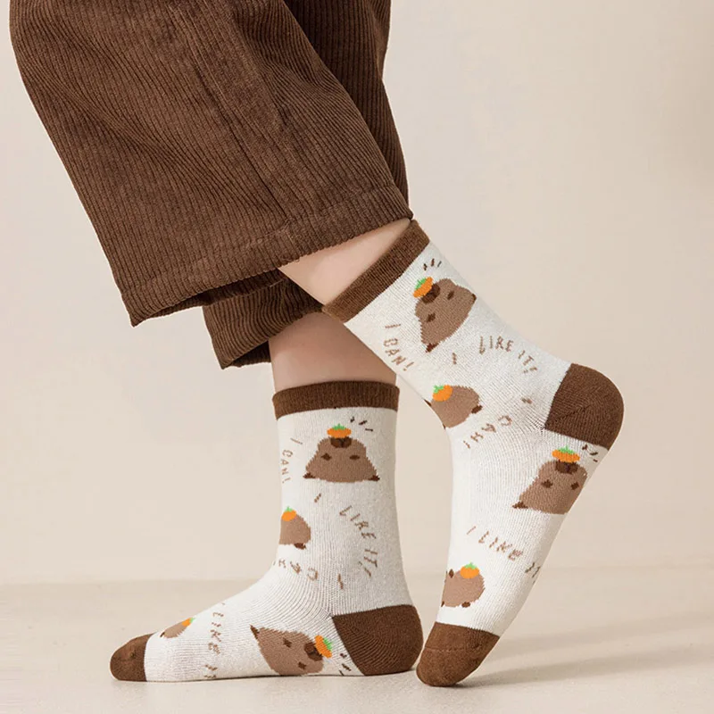 5 أزواج لطيف الدب الجوارب للأطفال منتصف جوارب أنبوبية 3-12 سنة صبي فتاة طفل القطن جورب الخريف الشتاء جوارب دافئة أحذية الأطفال