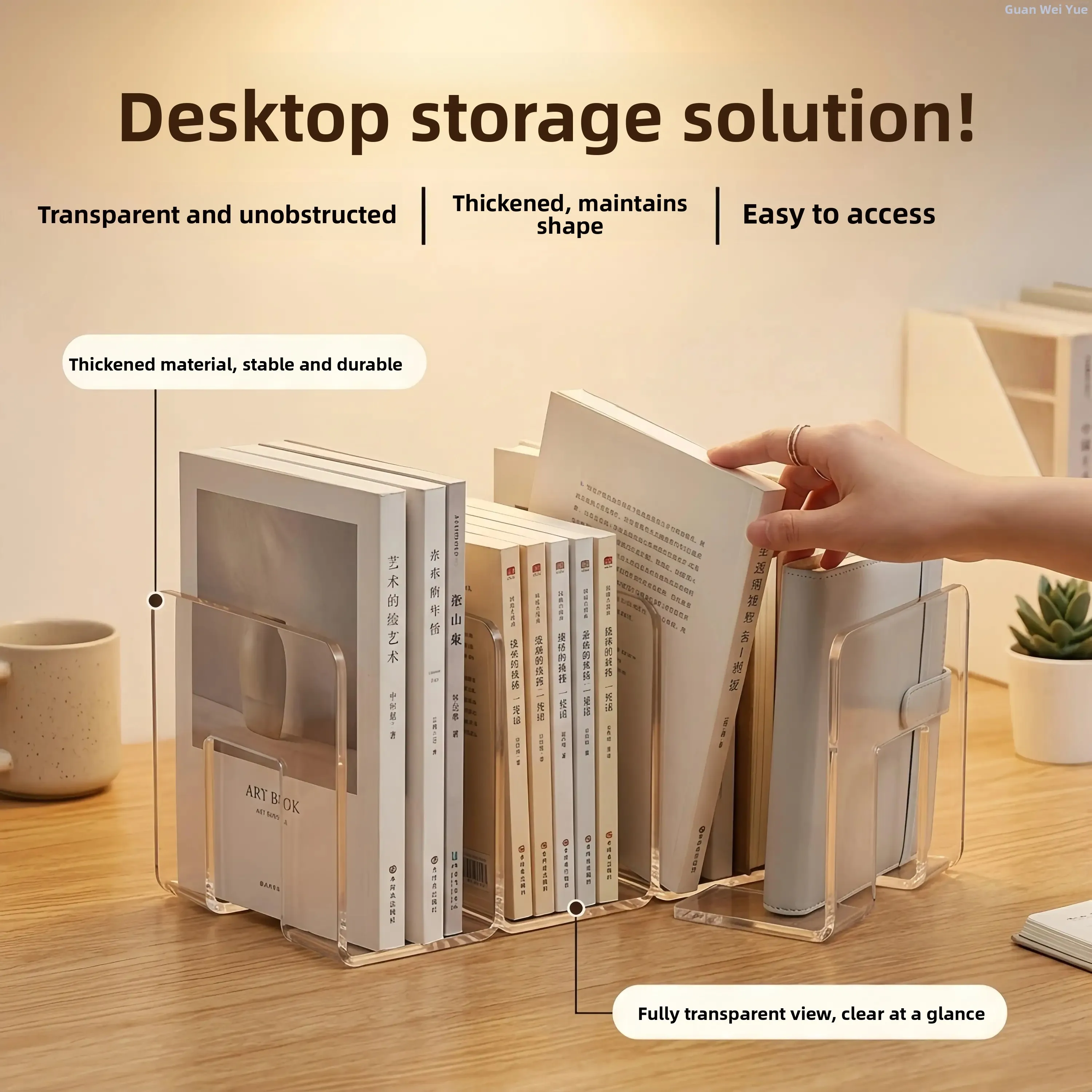 

Acrylic Storage Organizer Divider Transparent Four-Row Table Fixed Arrangement Partition Book Stand Rack Plastic Material