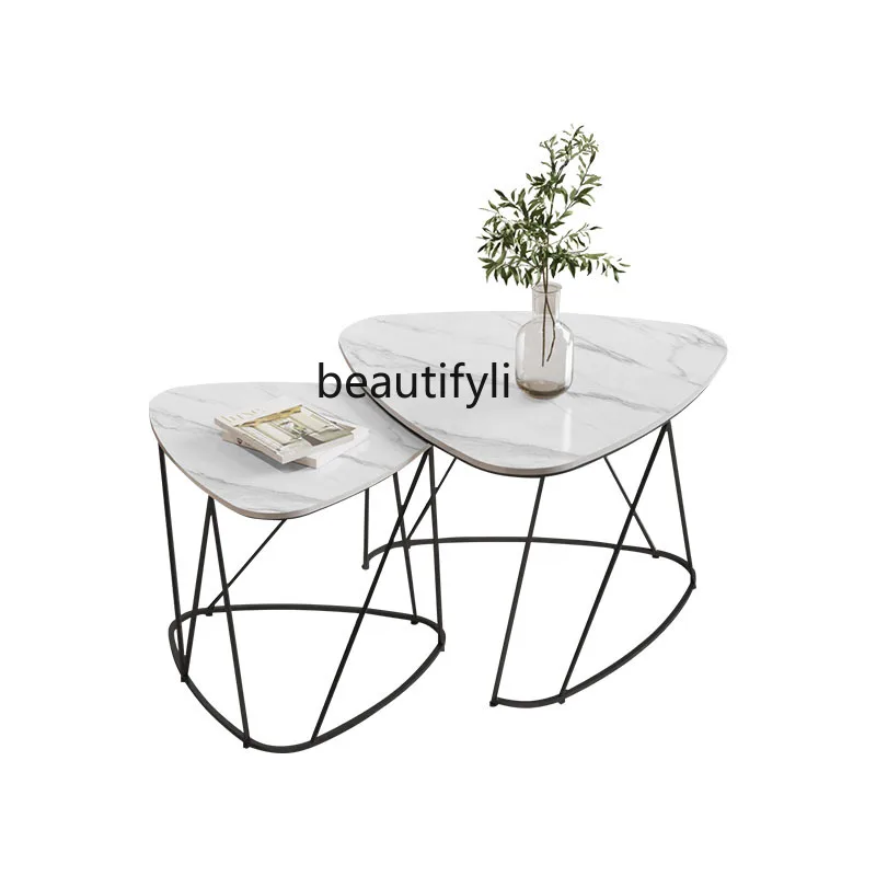 

HJ Modern Stone Plate Coffee Table Combination Small Apartment Living Room Home Triangle Special Shaped Table