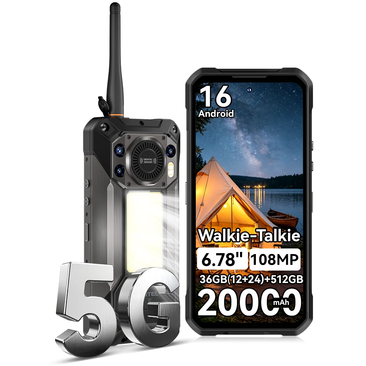 Oukitel WP61 Plus 5G Walkie-Talkie Robustes Smartphone 36GB(12+24) RAM+512GB ROM Android 16 Großer Akku 20000mAh 6,78'' Kamera 108MP