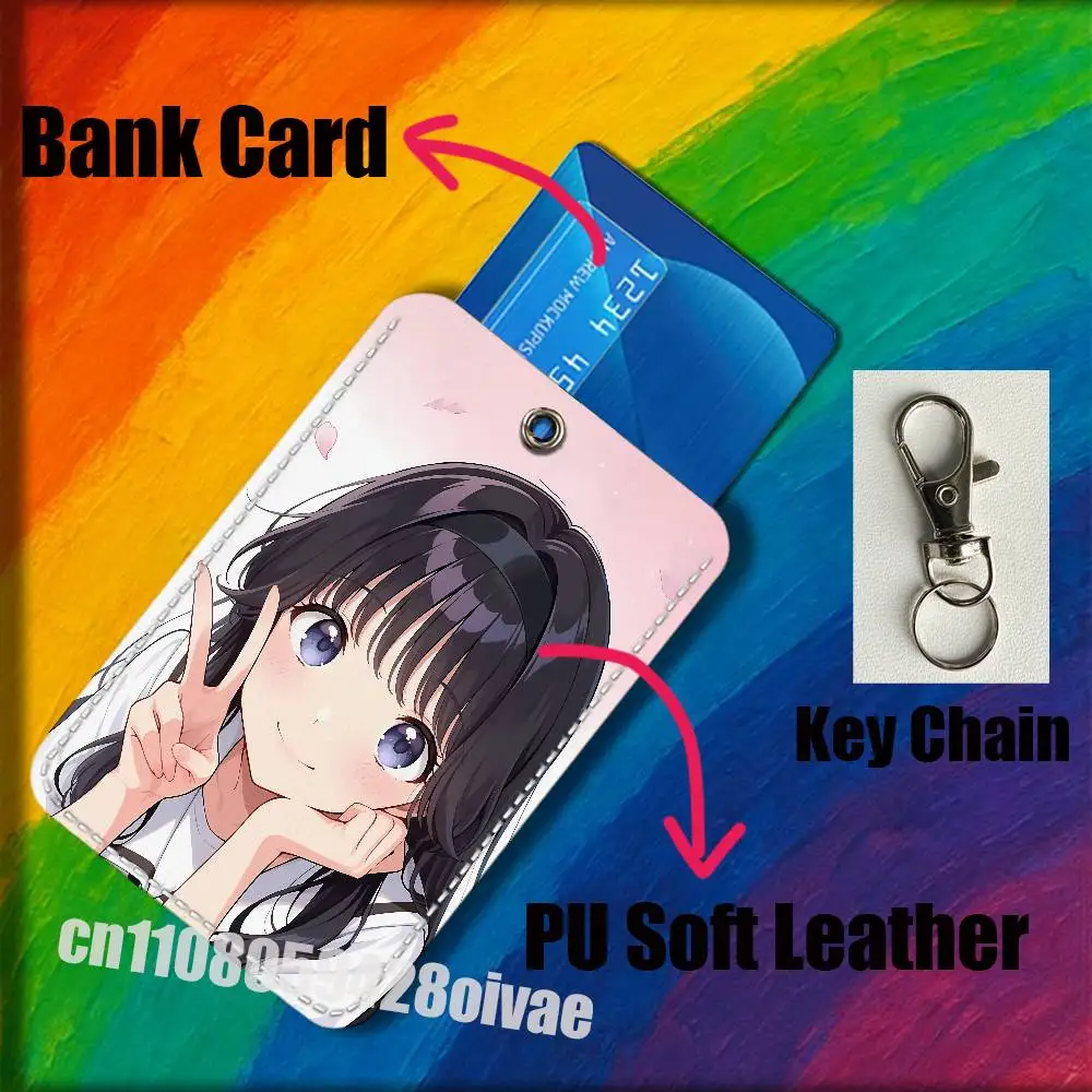 Kaoruko Waguri Hana wa Rin to Saku ID-Clips Kreditkarten-Bankkarten-Campuskarten-Halter Abdeckung Dekoration PU-Leder Schlüsselanhänger