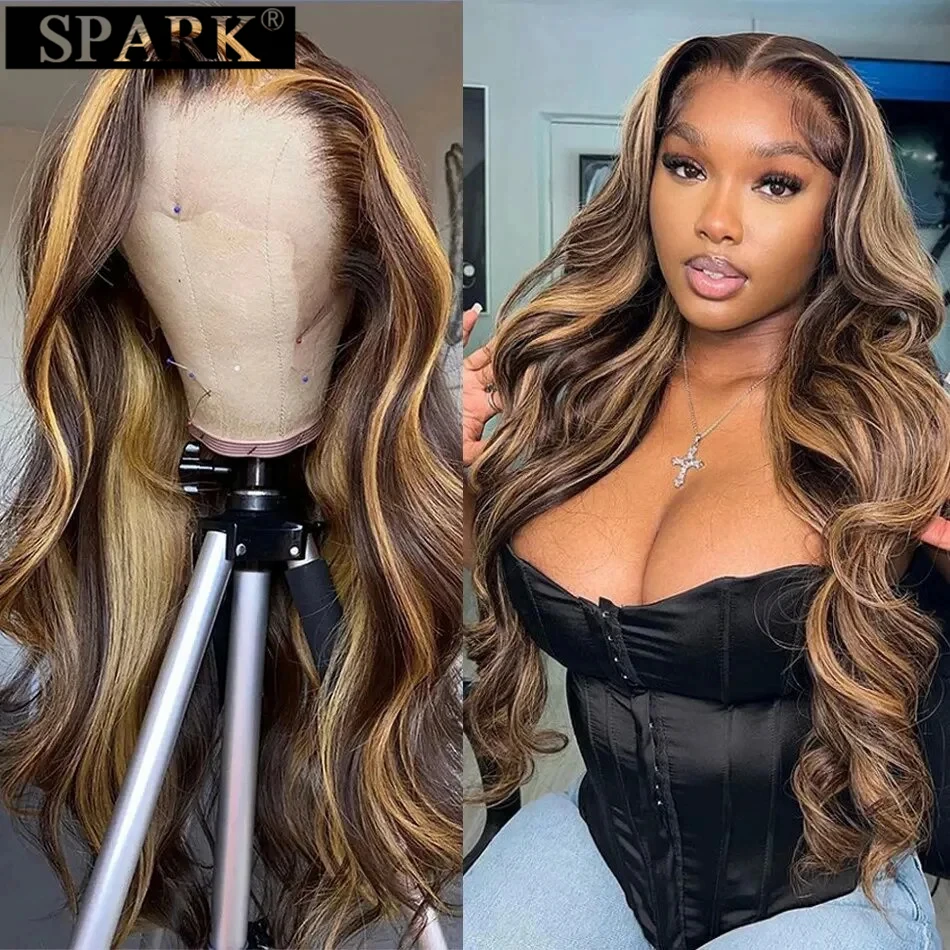 

26/28/30 Inch Body Wave Human Hair Wigs Brazilian 4/27 Highlight Ombre Colored 13x4 Lace Frontal Wigs 4x4 Lace Closure For Women