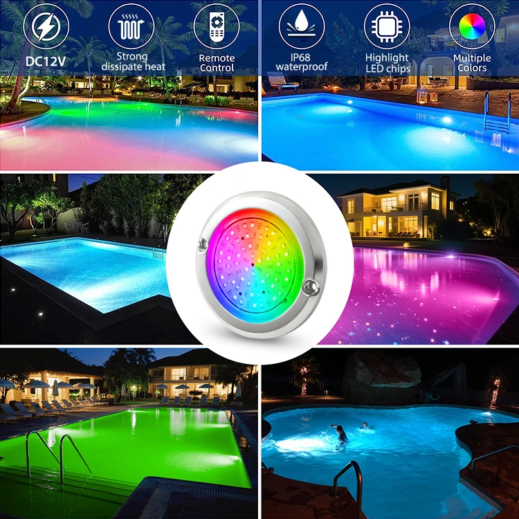 Slim 10mm IP68 Light Emitting Diode Pool Light Epoxy Filled Pool  RGB DC 12v Submersible Lighting Underwater