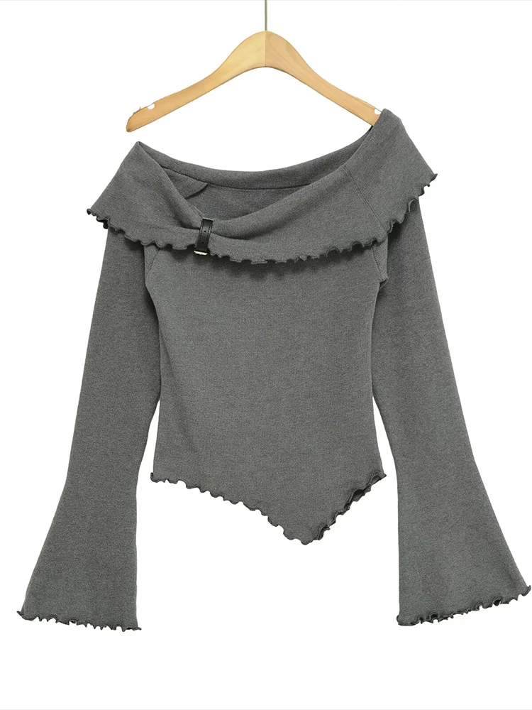 

Новый женский модный универсальный темпераментный однотонный короткий свитер на одно плечо в европейском стиле