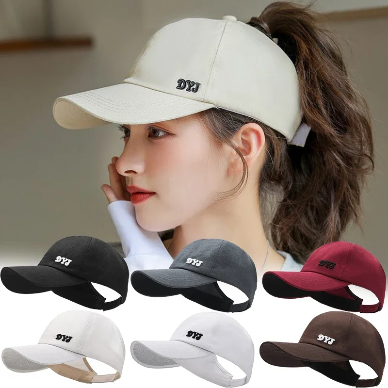 Summer Sun Protection Baseball Cap Women Fashion Wide Brim Sun Hat Empty Top Adjustable Sunscreen Hat Outdoor Travel Cap Running