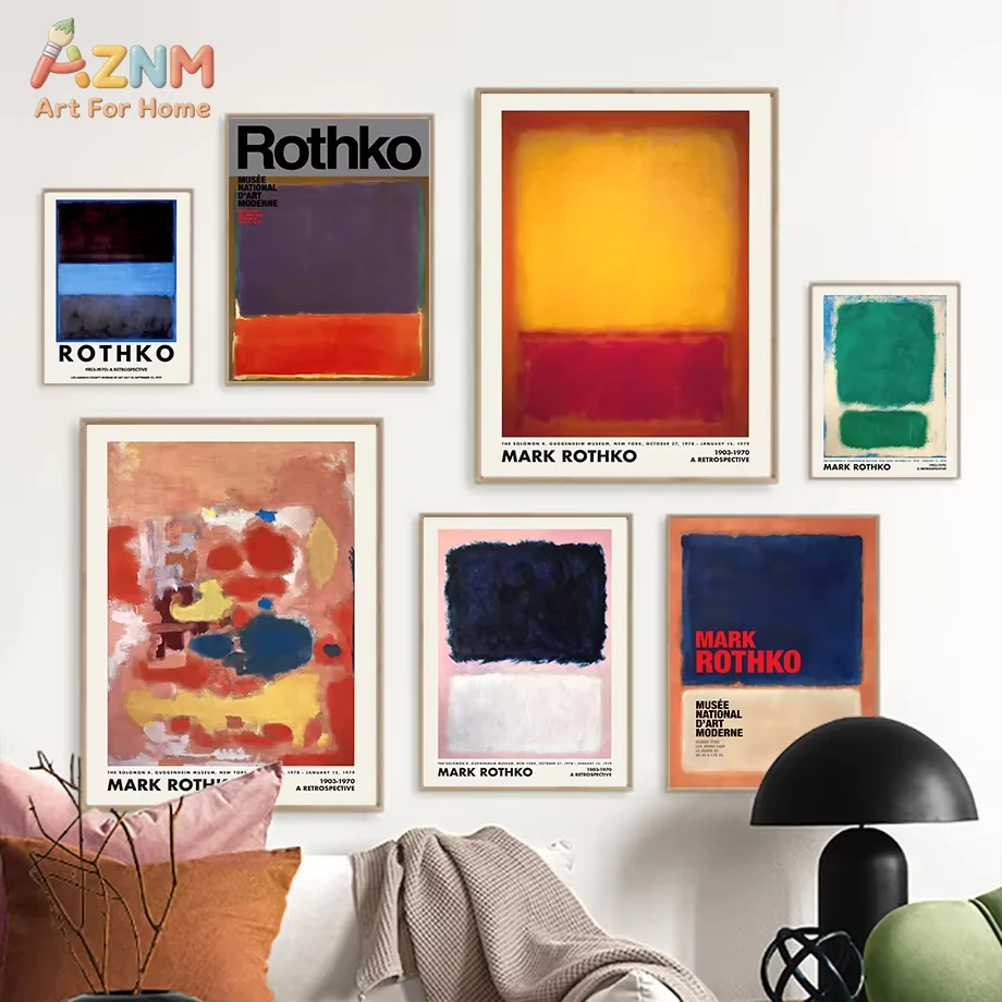 Mark Rothko Exhibition Museum Posters And Print Abstract Block Color Red Blue Wall Art Canvas Painting Decor Picture Living Room