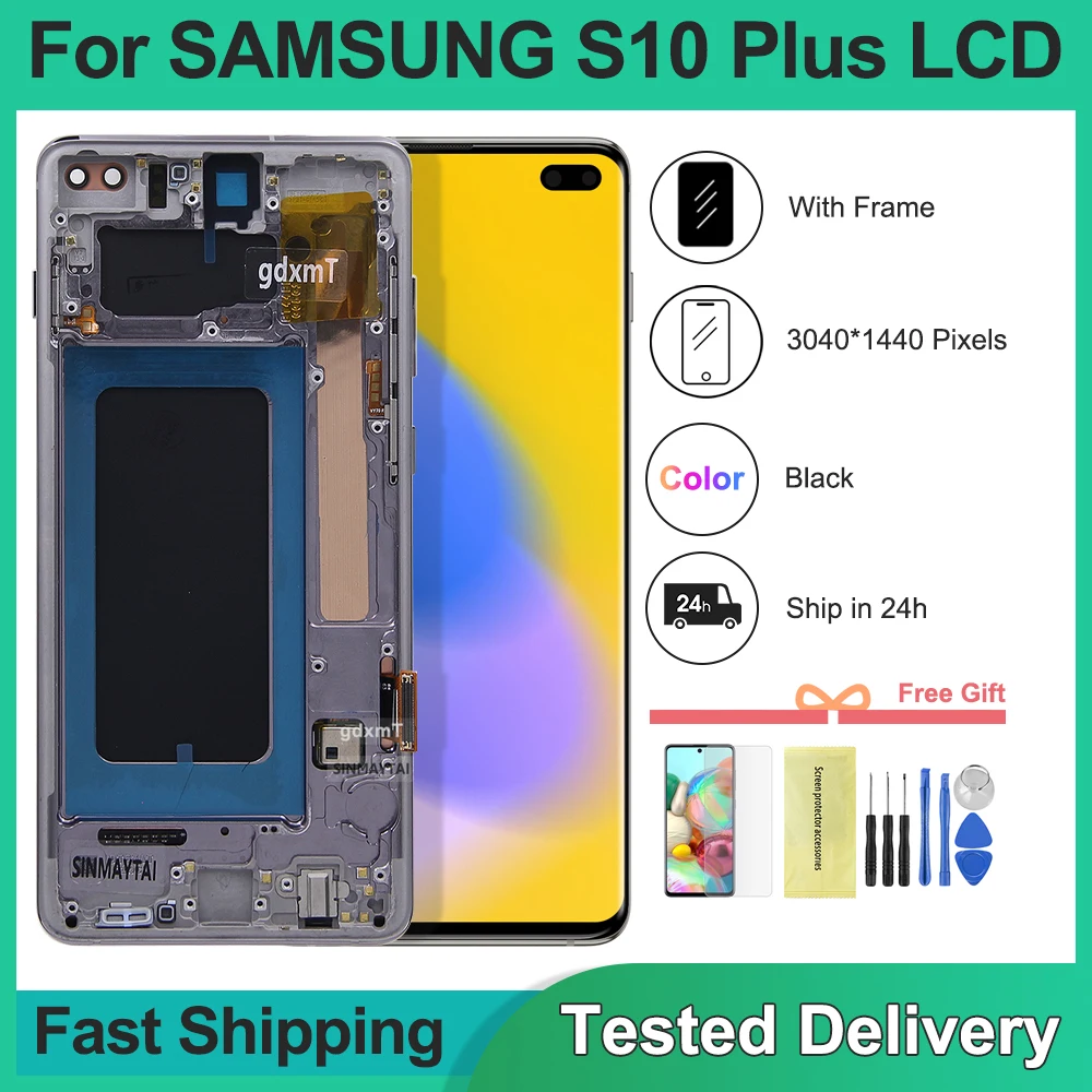 

AMOLED For Samsung S10 Plus LCD Display Touch Screen Digitizer for Samsung S10+ G975 SM-G975F SM-G9750 Display With Frame