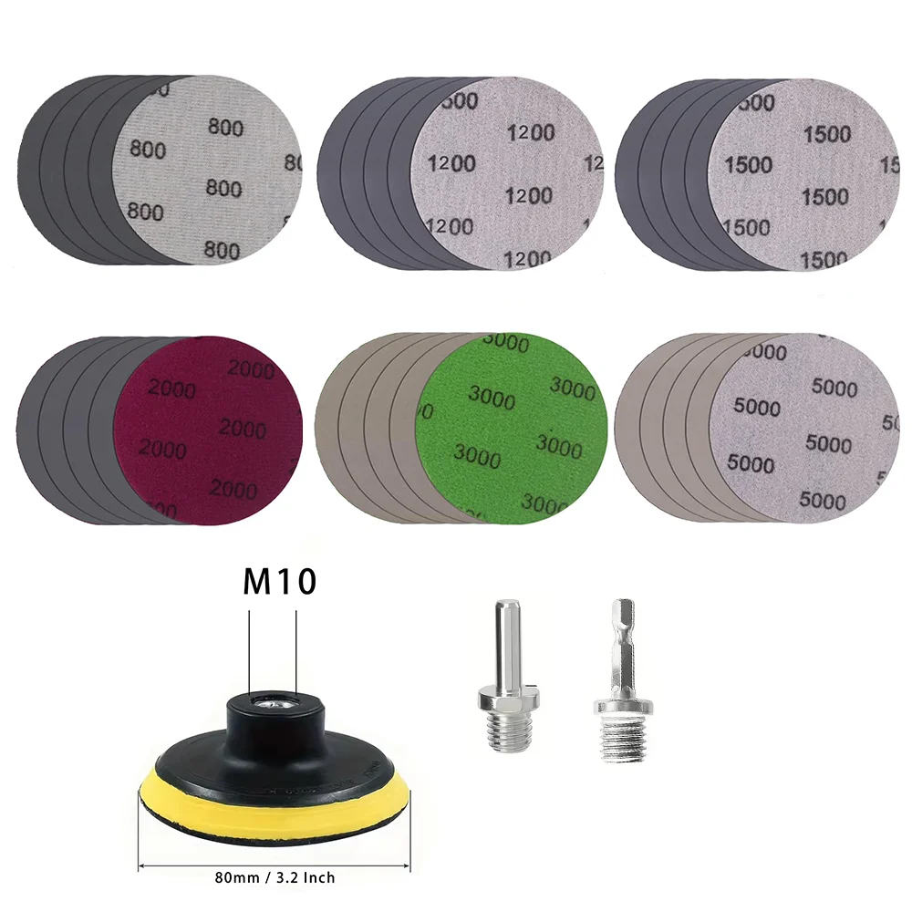 Ensemble de papier de verre humide et sec de 3 pouces avec adaptateur de tampon de support 15/18/30/33 pièces pour le polissage de restauration de phares de détail de voiture