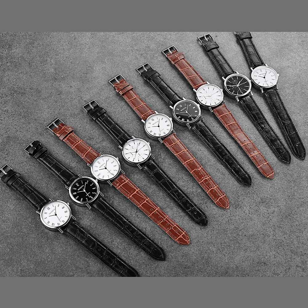 Casual Number Dial Quartz Watch PU Leather Strap Watches Round Business Simple Wristwatches Men Boys Luxury Clock