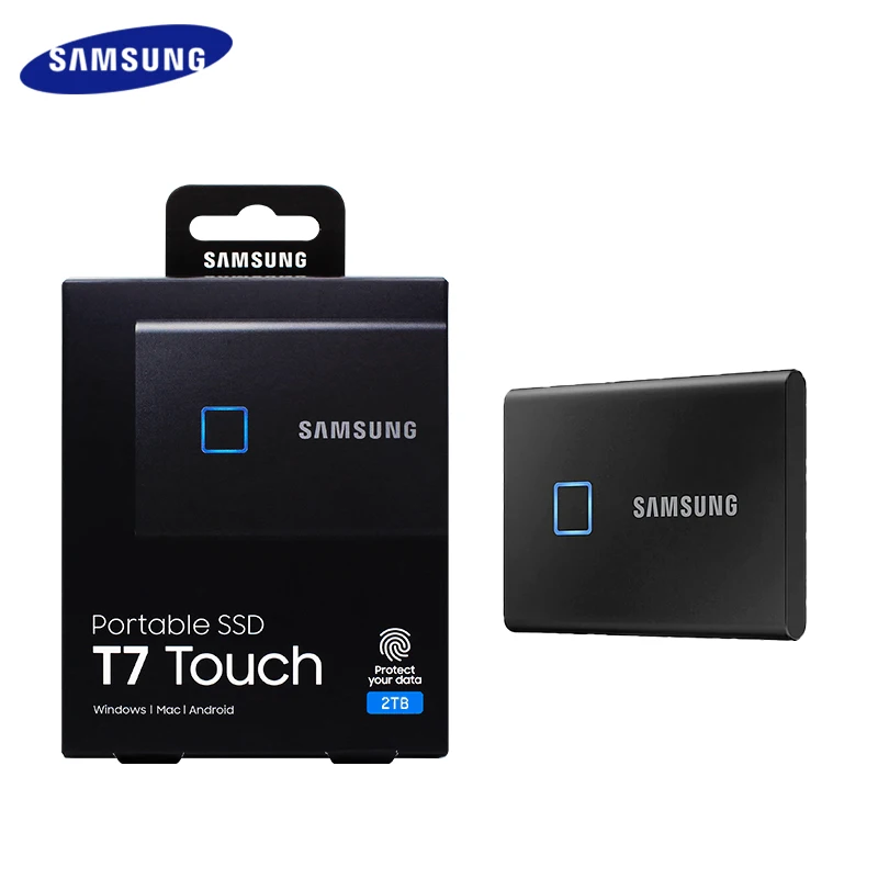 

100% оригинальный Samsung T7 Touch портативный ssd 2 ТБ USB 3,2 Gen 2 Внешний твердотельный накопитель Type-C защита от отпечатков пальцев внешний