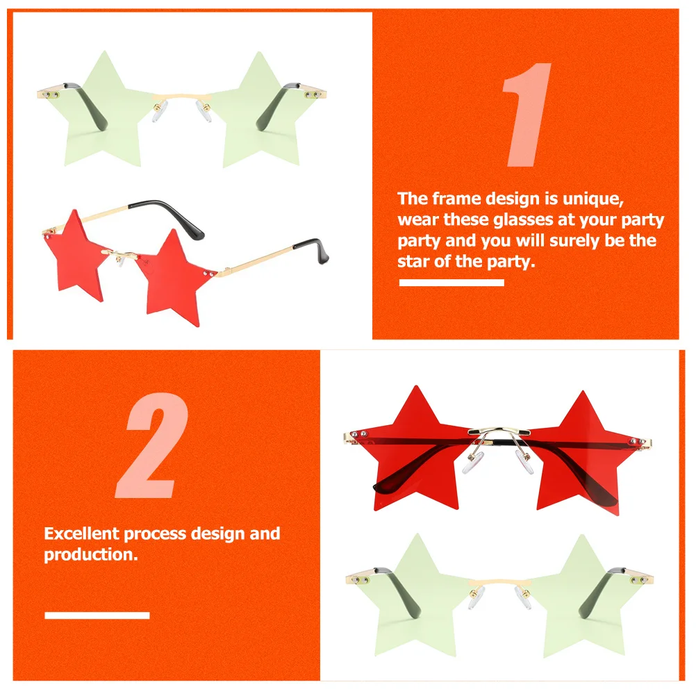 

2Pairs Personality Star Sunglasses Funny Five-Pointed Star Shaped Glasses for Party Festival Decorative Sun Glasses Rimless