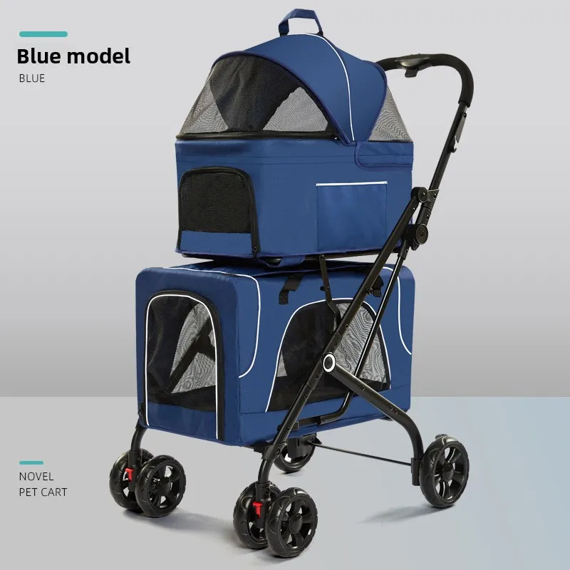 #Separate 2-layers Pet Stroller Lightweight Outdoor Dog Cart Multi-pet Stroller on Upper and Lower Floors Portable Dog Carriers