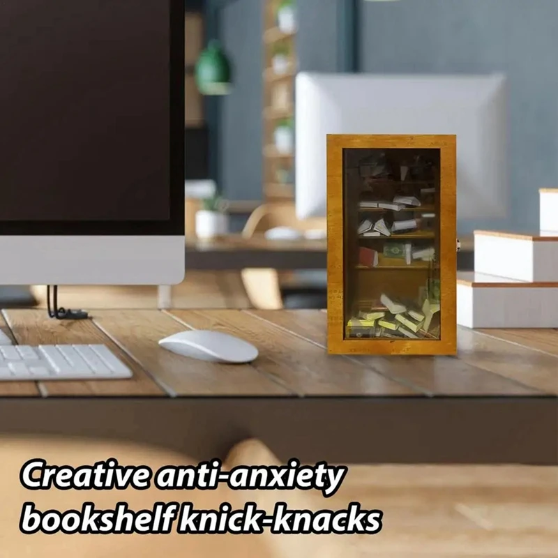 

Miniature Bookshelf Pocket Anxiety Bookshelf Wooden Tiny Book Library Stress Reliever Bookshelf Tabletop