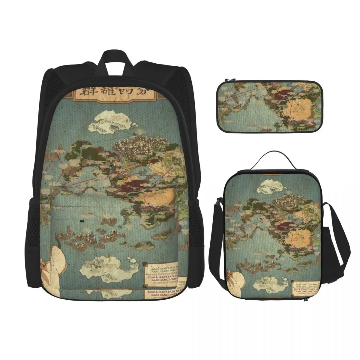 

Avatar The Last Airbender Map Backpacks Bookbag Children School Bags Cartoon Kids Rucksack Lunch Bag Pen Bag Three-Piece Set