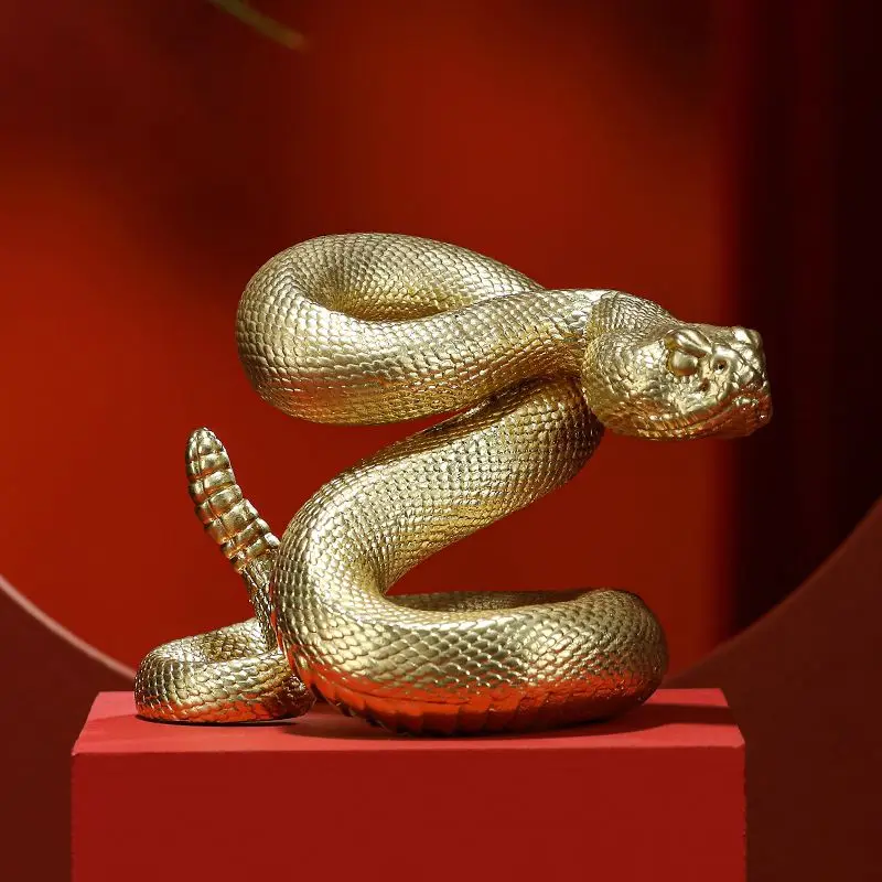 

All-copper Handicrafts Golden Snake Ornament Desk Home Birthday Gift New Year's Gift for Friends