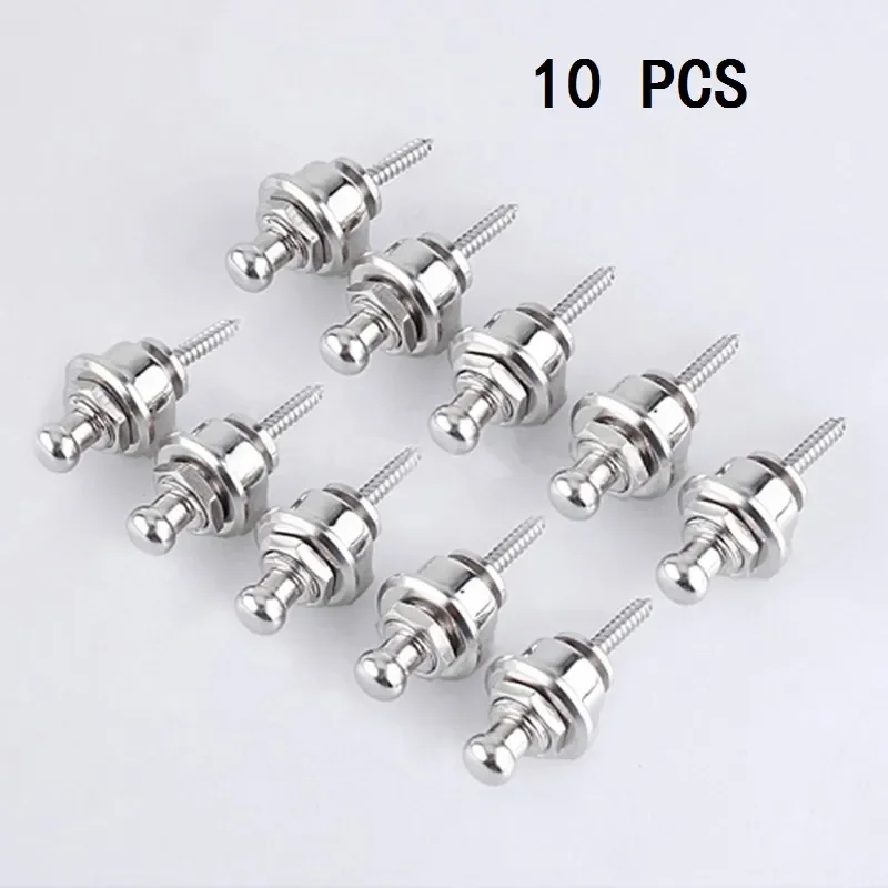 

10pcs Silver Straplock Round Chrome Head Guitar Strap Locks System Parts for Electric Guitar Bass Guitar Accessories Strap Lock