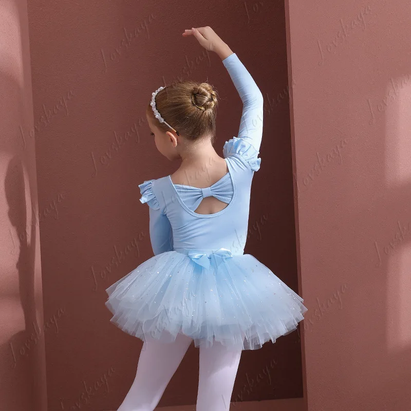 

Детские танцевальные костюмы — синее тренировочное платье из чистого хлопка для девочек для осенних танцев, балетное платье