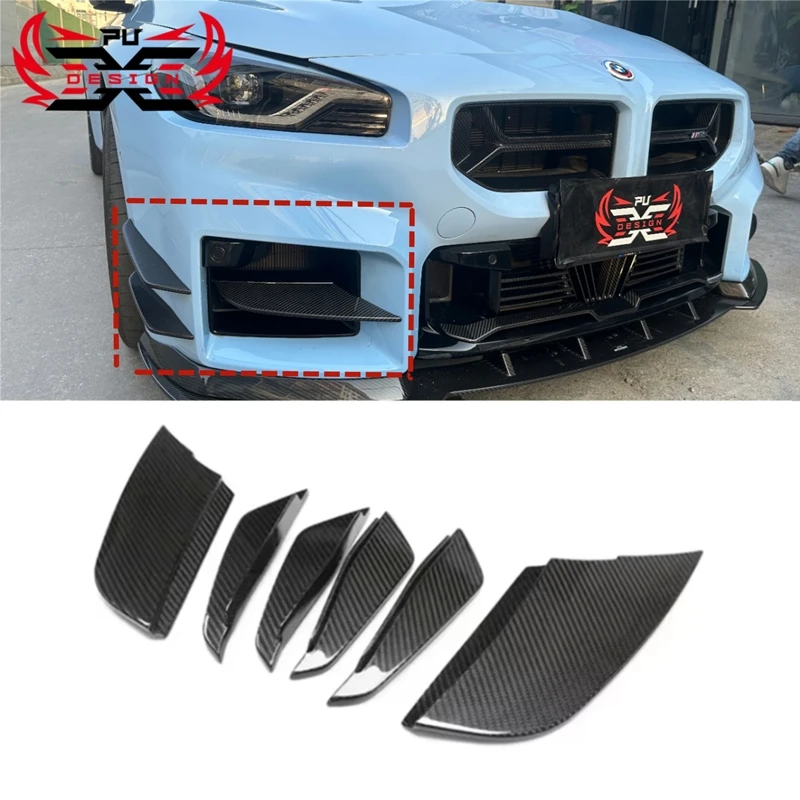 High Quality AC Style Dry Carbon Fiber Front Canards 6 Pieces For BMW M2 G87 Front Bumper Spoiler Body kit