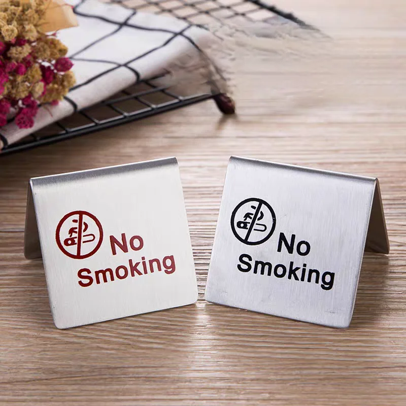 10 Pieces Stainless Steel Warning Table No Smoking Signs Stand Wedding Place Number Card Holder Restaurant Reserved Sign Stand