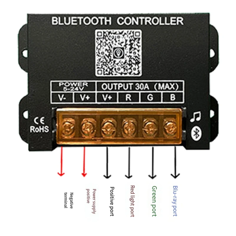 Bluetooth DC5-24V RGB LED Strip Light Controller 30A 4-Wire 3-Channel Constant Voltage Lamp RF 29-Key Remote Dimmer