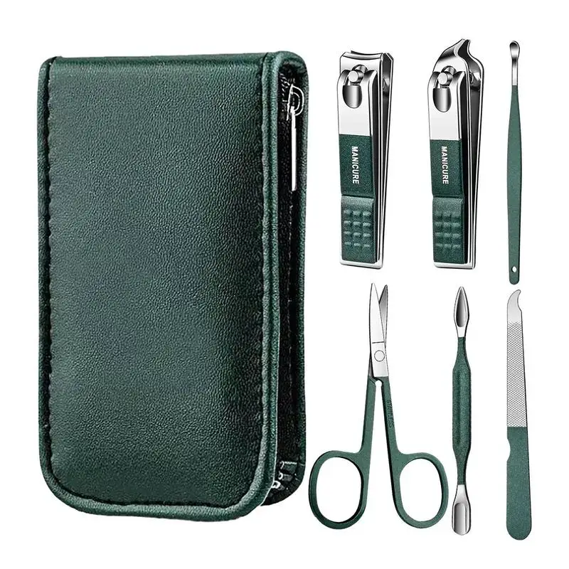 6pcs Manicure Set Nail Clipper Scissors Pedicure Kits Green Nail Clipper Set Steel Nail Clippers Scissors Pedicure Tools Kit