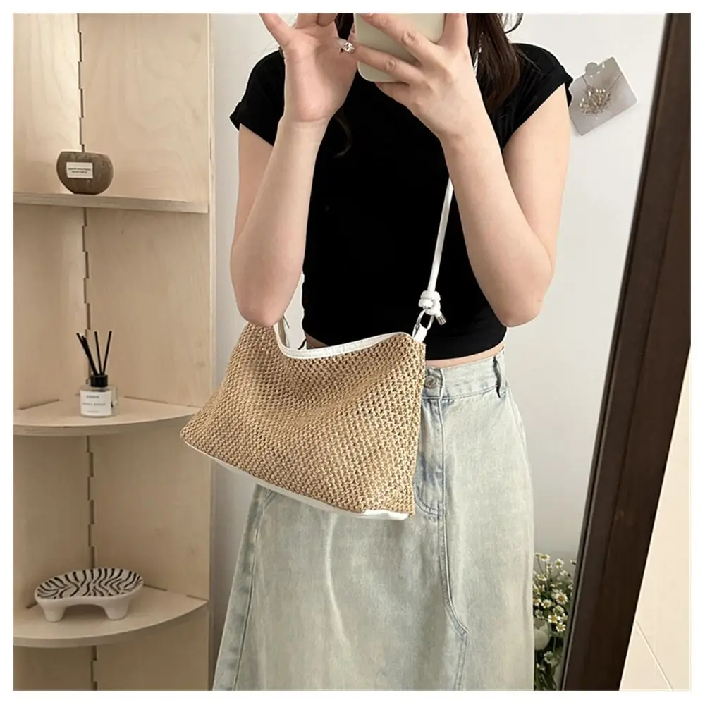 Woven Straw Bag Cute Handmade Braid Large Capacity Shoulder Bag Rattan Tote Bag Ladies