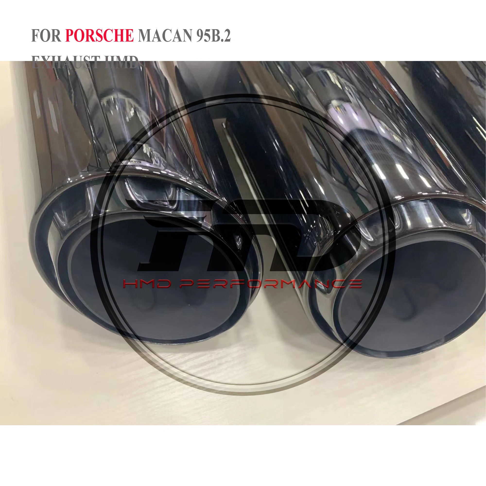 HMD Stainless Steel Tips For Porsche Macan Exhaust TIps 19~23 Upgrade GTS Four-Outlet Three-Layer Design Bright Black