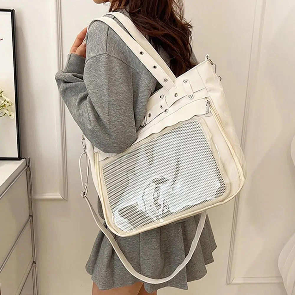 Transparente Ita-Tasche mit großem Fassungsvermögen, originelles Design, Y2K-Tragetasche, minimalistischer Stil, Innenfach, JK-Uniform-Umhängetasche – Detail 4